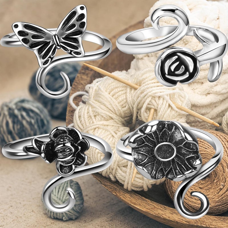 Hotlea Store 4 Pieces Crochet Ring for Finger Adjustable Yarn Tension Rings for Crocheting Yarn Guide Knitting Rings Crochet Tools - Image 5